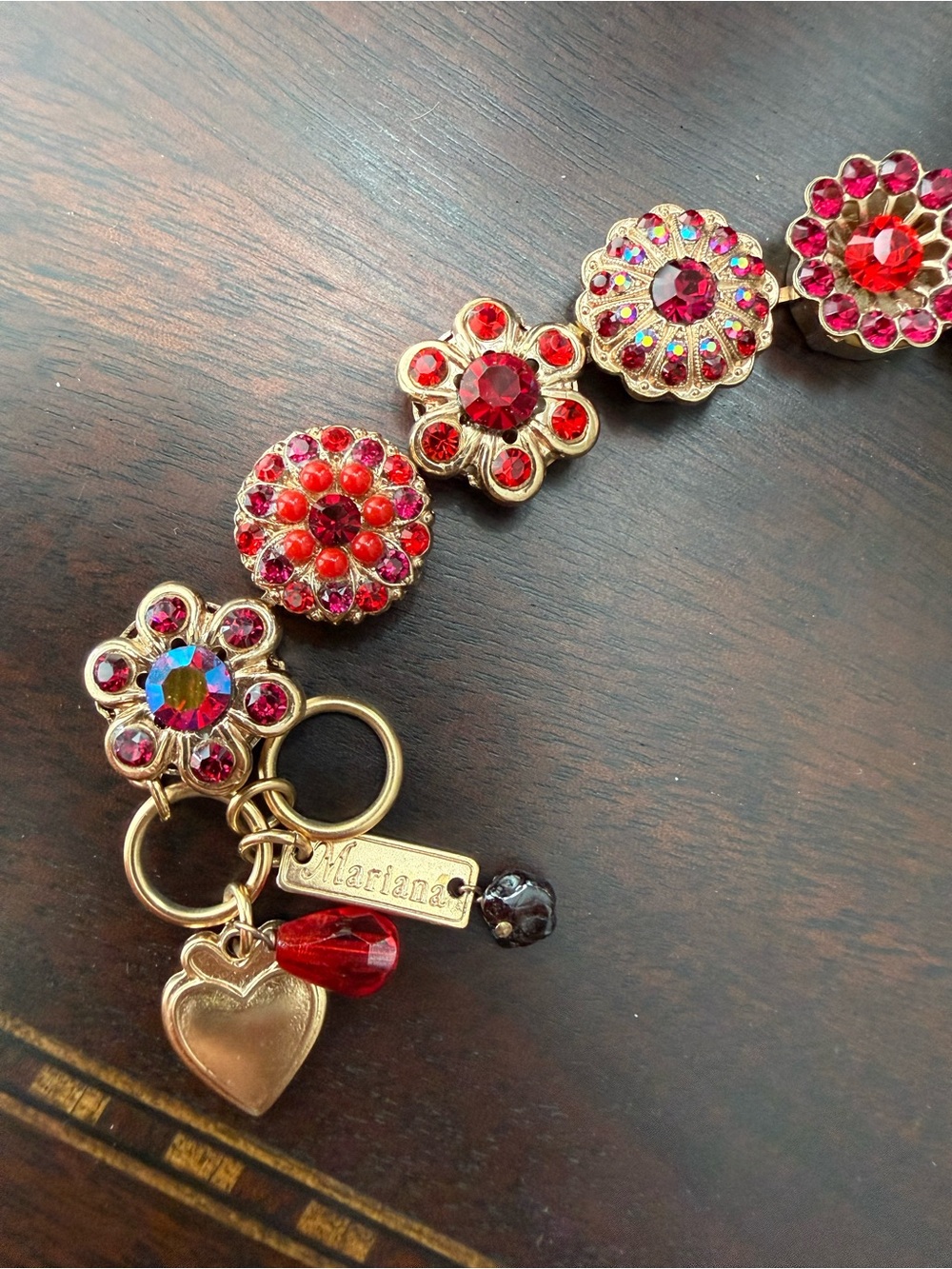Mariana Rose Gold Bracelet- Monochromatic Red and Iridescent Crystals- Like New!